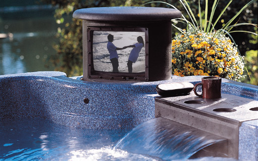 an in spa theatre system with tv built into the hot tub