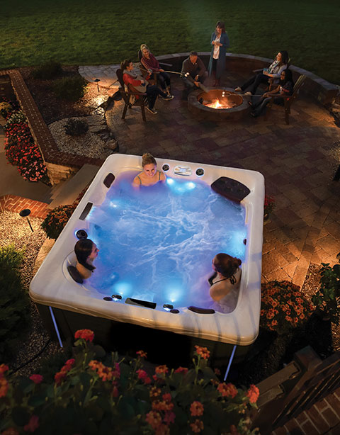backyard patio hot tub