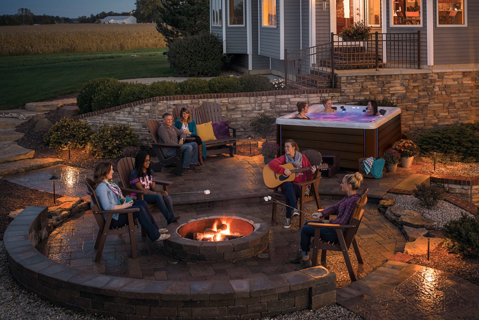 Fire And Water Fire Pit Hot Tub Backyard Ideas Master Spas Blog 