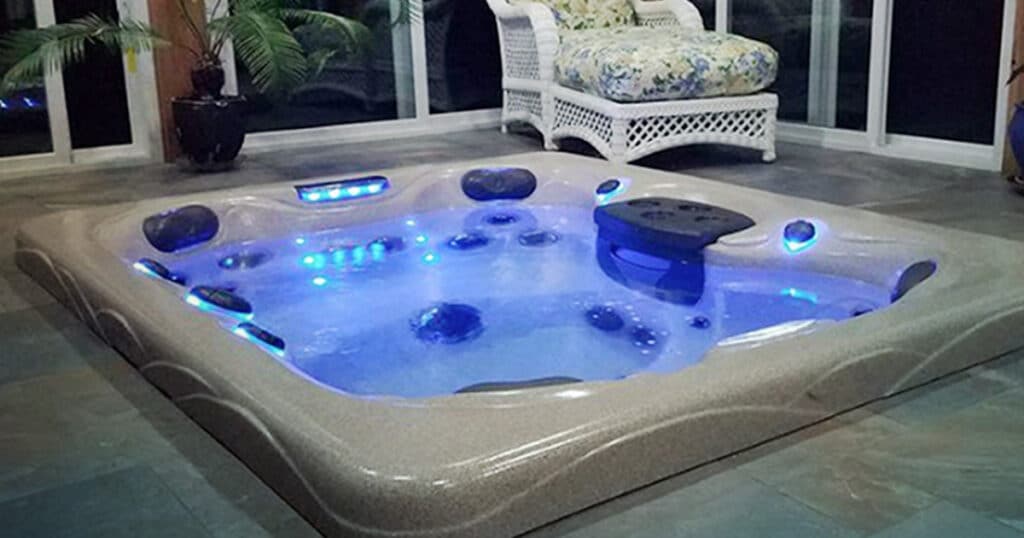 hot tub room with built-in spa