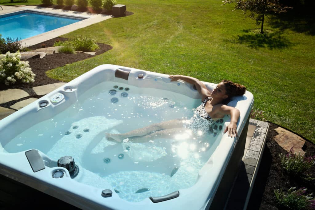 pool with a hot tub