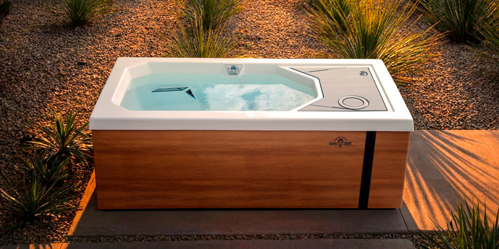 Alpine Terrain Chilly GOAT cold tub drone view.