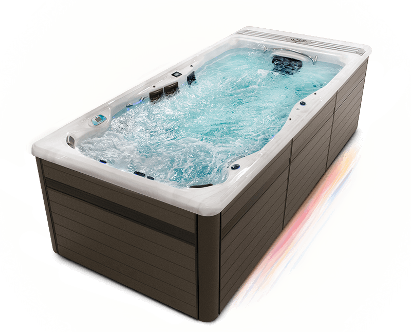 Three quarter view of a Challenger 18D Pro swim spa